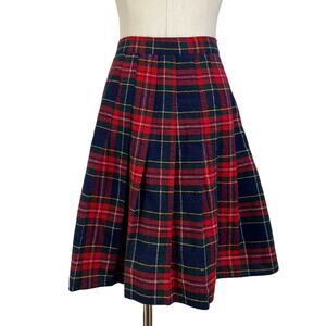Vintage Plaid Mini Skirt Red Tartan Pleated Preppy